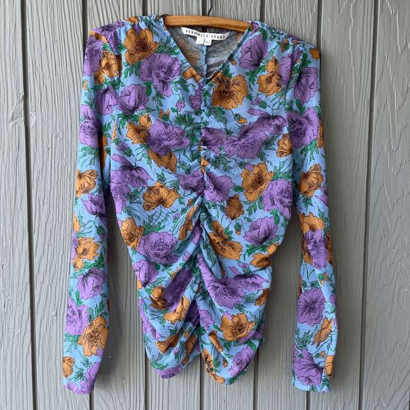 Veronica Beard Myrna Ruched Floral Tulle Top SZ 4 – Retail $348 - Picture 1 of 10